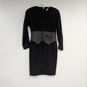 Caroma Andree Devlin Pure Virgin Wool Dress with Leather Trim Black Size 6